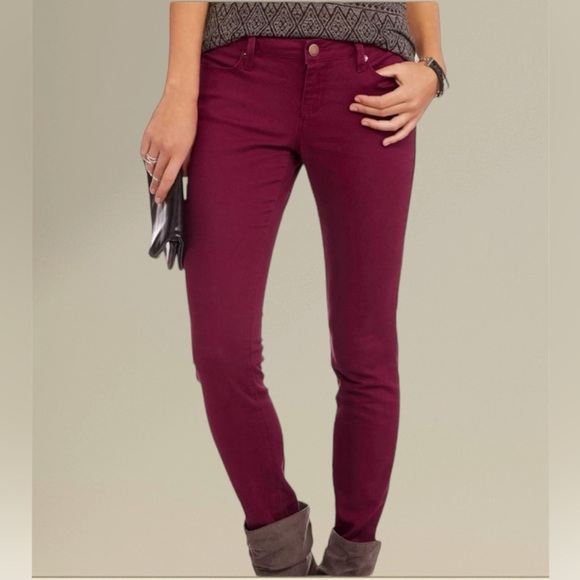 Nine West Cigarette Skinny Jeans Burgundy Red Cranberry Ankle Denim Sz 10 - Picture 1 of 12